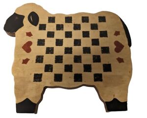 Folk Art Sheep Wood Game Checker Board Wall Hanging Primitive 10 W 9 H