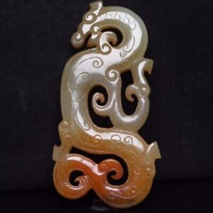 Chinese Antique Han Dynasty Hetian Ancient Jade Carved Dragon Jade Bi Pendants