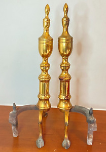 Vintage Brass Fireplace Classic Andirons 19 5 Tall