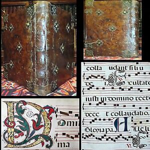 1635 Antiphonal Manuscript Elephant Folio Leather Hymn Song Religion God Jesus