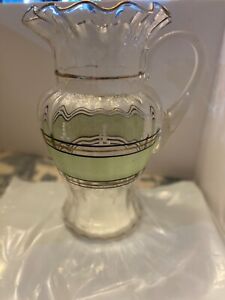 Antique Lemonade Pitcher With Ruffled Edge And Hand Painted Design Victorian Edw