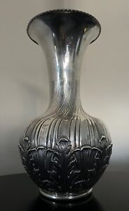 Outstanding Italy 800 Silver 16 25 Tall Hammered Floral Leaf Vase 1900g