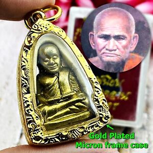 Miniature Brass Lp Ngern Watbangkan Smile Face Kongtoon Be2553 Thai Amulet 16257