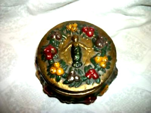 1920s Armor Bronze Rosary Trinket Box Hp Swaddled Baby Jesus Della Robbia Rare