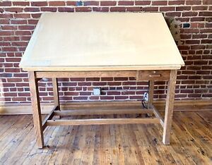 Antique Hamilton Oak Mid Century Drafting Table Desk