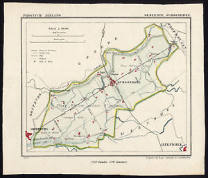 Antique Map Netherlands Town Plan Schoondijke Zeeland Kuyper Kuijper 1865
