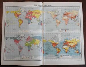 World Map Population Religions Commerce Race Ethnicity 1920 Large Detailed Map