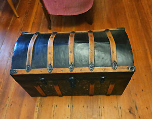 Antique Victorian 19th Century Dome Top Steamer Trunk Very Ornate Excellent