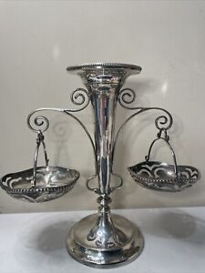 Silverplate Epergne Flower Vase Centerpiece Nut Candy Dishes Vintage Antique