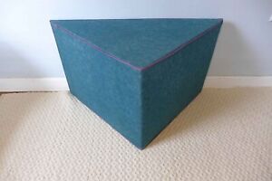Teal Postmodern Triangle Table Upholstered Corner Table Purple Piping 1980s