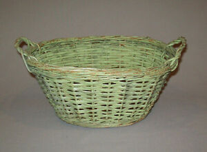 Antique Vtg 19th C 1900s Miniature Splint Laundry Basket Original Green Paint
