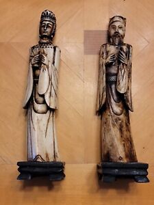 Antique Asian Emperor Empress Hand Carved Bovine Bone Statues 10 Or 20 25cm