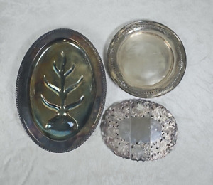 Vintage Large Heavy Silver Plated Footed Tray Plate Platter Holders Lot Of 3