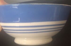 Antique Country Primitive Blue White Banded Small Mixing Bowl Size