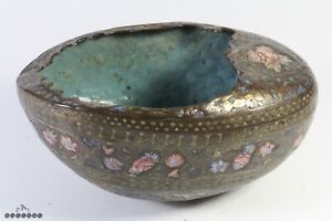 Antique Qajar Enamel On Copper Kashkul Bowl C 1800 S