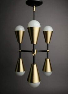 Brass Antique Pendant 6 Light Mid Century Brass Sputnik Chandelier Light Fixture