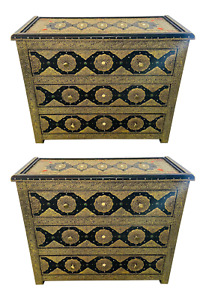Palatial Hollywood Regency Commode Chest Nightstand In Brass And Ebony A Pair