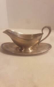 Vintage Silver Plated Handled Gravy Boat With Underplate Unmarked