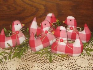 Farmhouse Decor 5 Baby Ducks Bowl Fillers Buffalo Check Fabric Handmade Easter