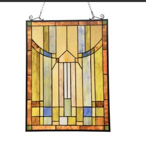 Stained Glass Window Panel Mission Arts Crafts Stained Tiffany Style 18 X 25