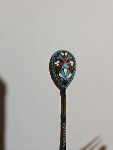 Antique Imperial Russian Silver Cloisonne Enamel Tea Or Kvosh Spoon
