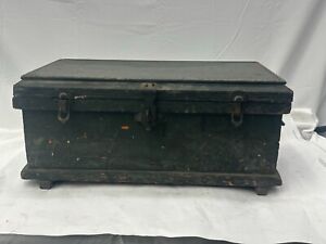 Antique Dovetailed Original Green Painted Small Tool Box Pine 1800s Primitive