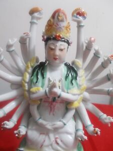 Chinese Thousand Hand Guan Yin Goddess Of Mercy Porcelain Figurine