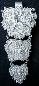 Antique Silver Angel Fruit Very Embossed 3 Panels Chatelaine 4 92 