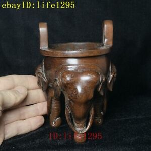 5 5 Mark Old Chinese Buddhism Bronze Elephant Head Statue Incense Burner Censer