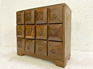 Vintage Rare Unique Rich Patina Handmade 12 Small Drawers Wooden Chest
