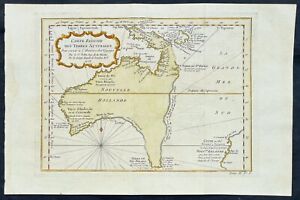 1753 Bellin Antique Map Of Australia New Zealand Carte Reduite Australes
