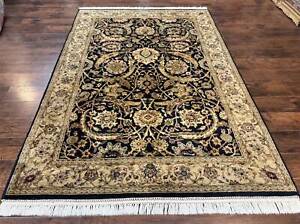 Indo Mahal Rug 6x9 Black And Beige Oriental Carpet Floral Handmade Vintage Wool