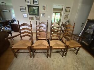 Set Of 6 Ladder Back Rush Seat Dining Chairs