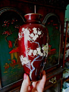 Red Cloisonne Ginbari Vase Japanese Meiji Period Cherry Blossoms