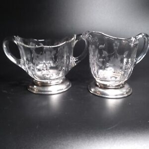 Manchester Silver Company Sterling Silver Footed Etched Crystal Creamer Sugar