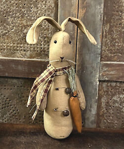 Grubby Primitive Rustic Country Bernie Bunny Rabbit Rag Doll Easter W Bells 9 