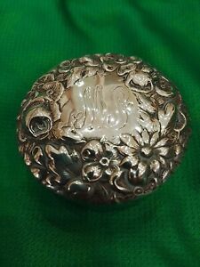 Antique Sterling Silver Trinket Pill Box Engraved Repousse 26 2 Grams