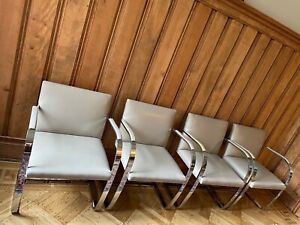 Four Iconic Vintage Knoll Flat Bar Brno Armchairs Grey Mies Van Der Rohe