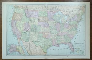 Vintage 1902 United States Of America Map 22 X14 Old Antique Original Usa Dc