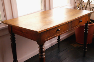 Magnificent Stunning Antique French Country Double Drawer Oak Wood Table Desk