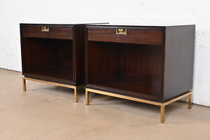 Thomas Pheasant For Baker Furniture Modern Campaign Mahogany Nightstands