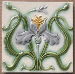 Antique Belgium Art Nouveau Majolica Tile C1900