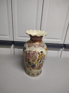 Vintage Antique Japanese Handpainted Royal Satsuma Vase 14 Inches Tall