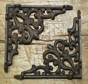 2 Cast Iron Antique Style Heart Brackets Garden Braces Rustic Shelf Bracket