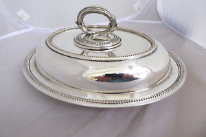 Antique Silver Plate Epns Entree Dish Bead Pattern Decoration