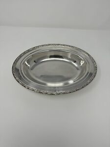 Antique Silver Plated Serving Dish 12 Ornamental Oval Platter Mid Cent Modern