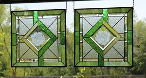 Pair Of Stained Glass Panels Handmade In Us 18 3 8x18 46 5x47cm 