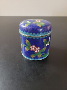 Antique Chinese Blue Cobalt Cloissone Round Circular Cylinder Box
