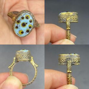 Beautiful Ancient Roman Mosaic Glass Eye Of Evil Gold Gilding Ring