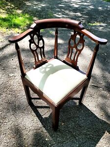 Hickory Chair Georgian Mahogany Corner Chair Antique Upholstered Solid Vtg
